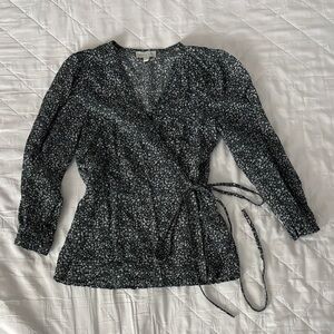 Lucky Brand Forest Green Floral Wrap Blouse